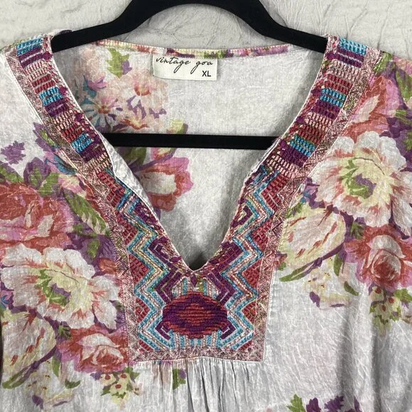 Vintage Gora Top Womens Extra Large Abstract Art To Wear Mod Embroidery Boho - Picture 9 of 16